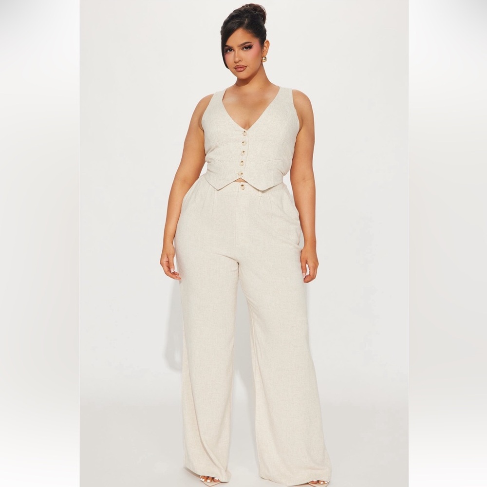 Two Piece Set Cream Button-Up Vest and Pant